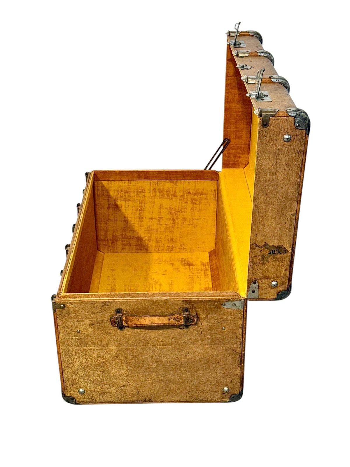 photo for sale 19th Century Wood And Leather Travel Trunk With Velvet Interior