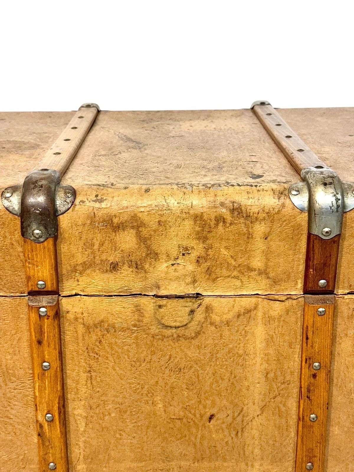 photo buy 19th Century Wood And Leather Travel Trunk With Velvet Interior