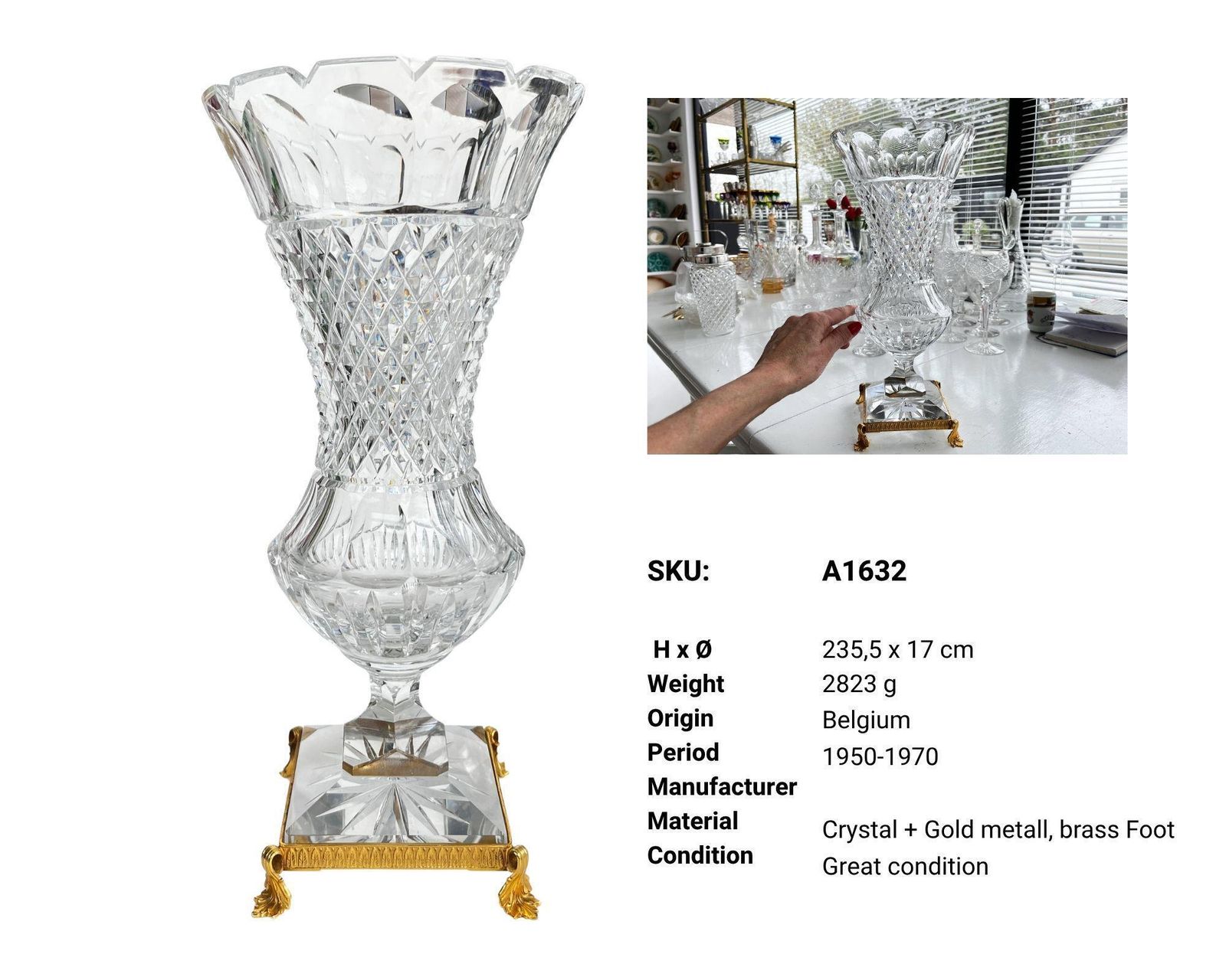 Cut Crystal Vase | Baccarat Style | Mounted Base photo Home Decor