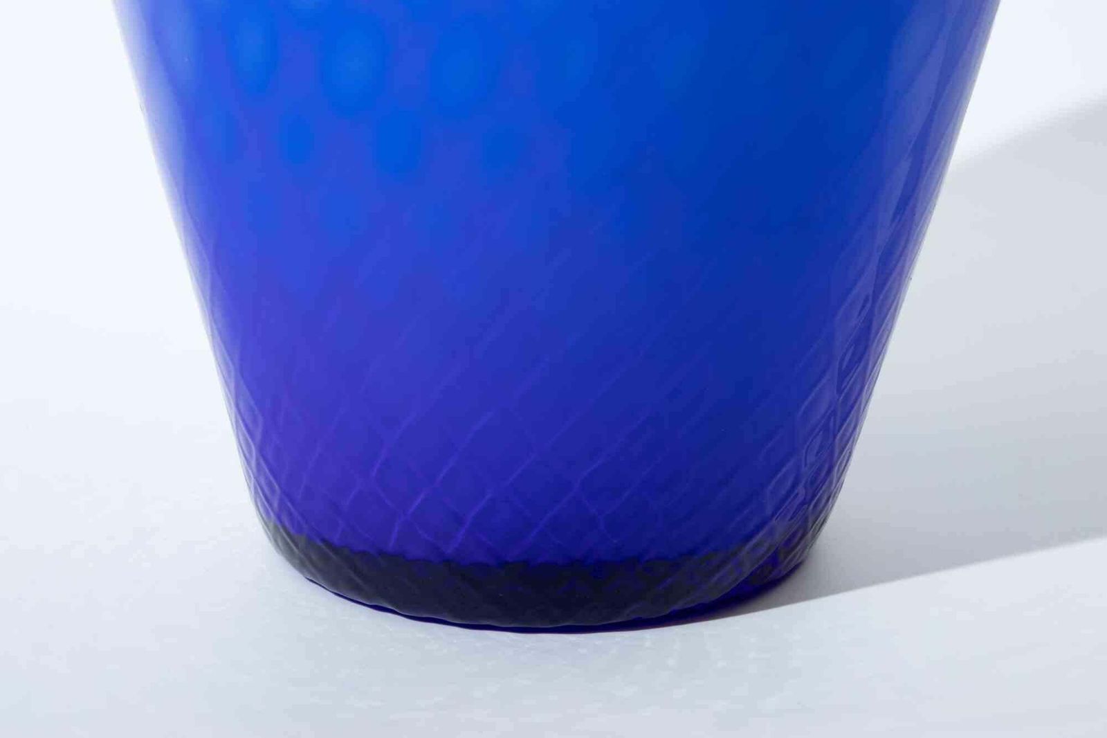 Murano Blue Art Glass Vase With Optic Pattern & Ruffled Rim, 1970s photo for sale