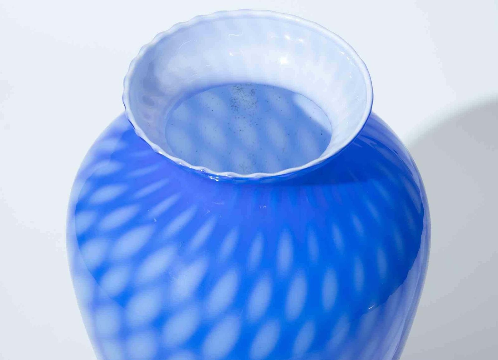 Murano Blue Art Glass Vase With Optic Pattern & Ruffled Rim, 1970s photo Home Decor