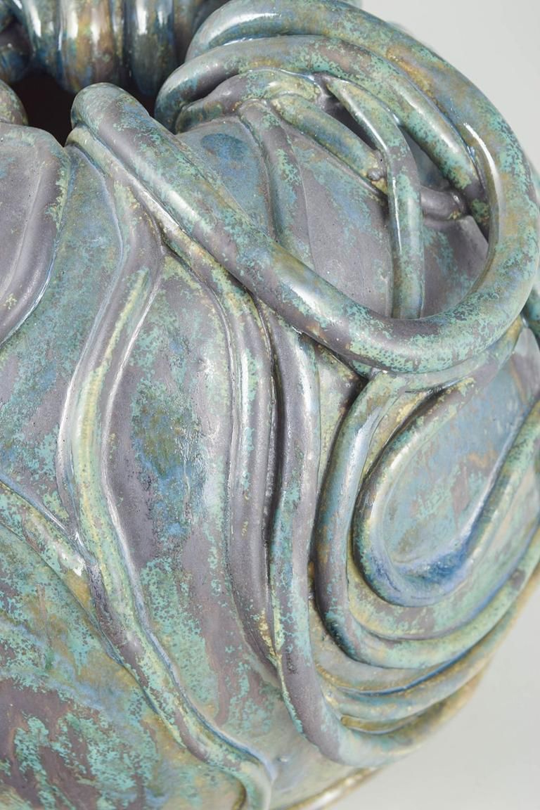 Vase en grès de l'artiste danoise contemporaine Christina Muff, à glaçure turquoise photo Décoration