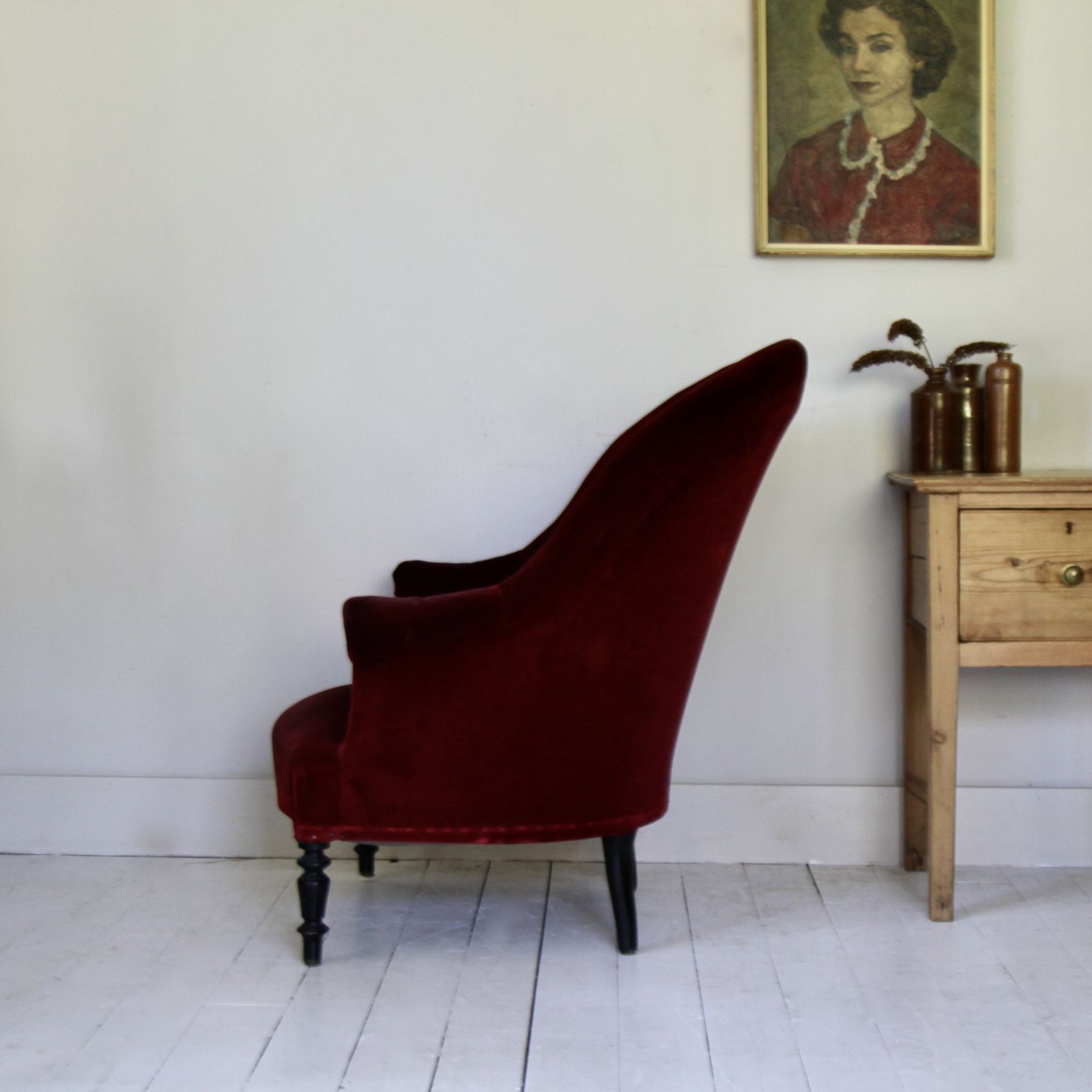 19th Century Antique French Armchair In Red Velvet Upholstery photo vintage
