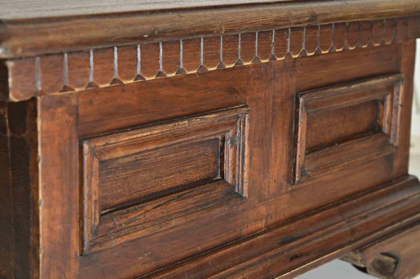 Rustic Carved Wooden Chest, Early 19th Century photo vintage