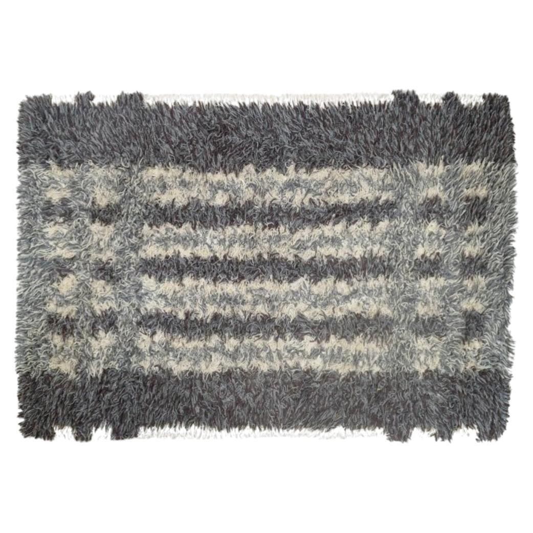 Scandinavian Designer. Rya Carpet, Geometric Pattern In Shades Of Grey And Cream