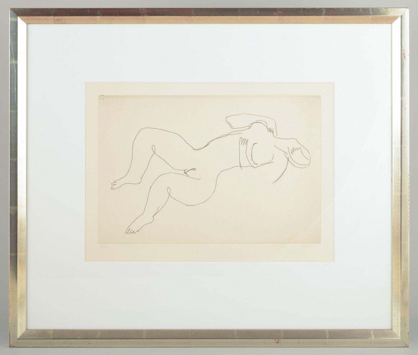Jean Fautrier. Etching, 5/50. Reclining Nude Female Figure In Expressive Style. photo furniture