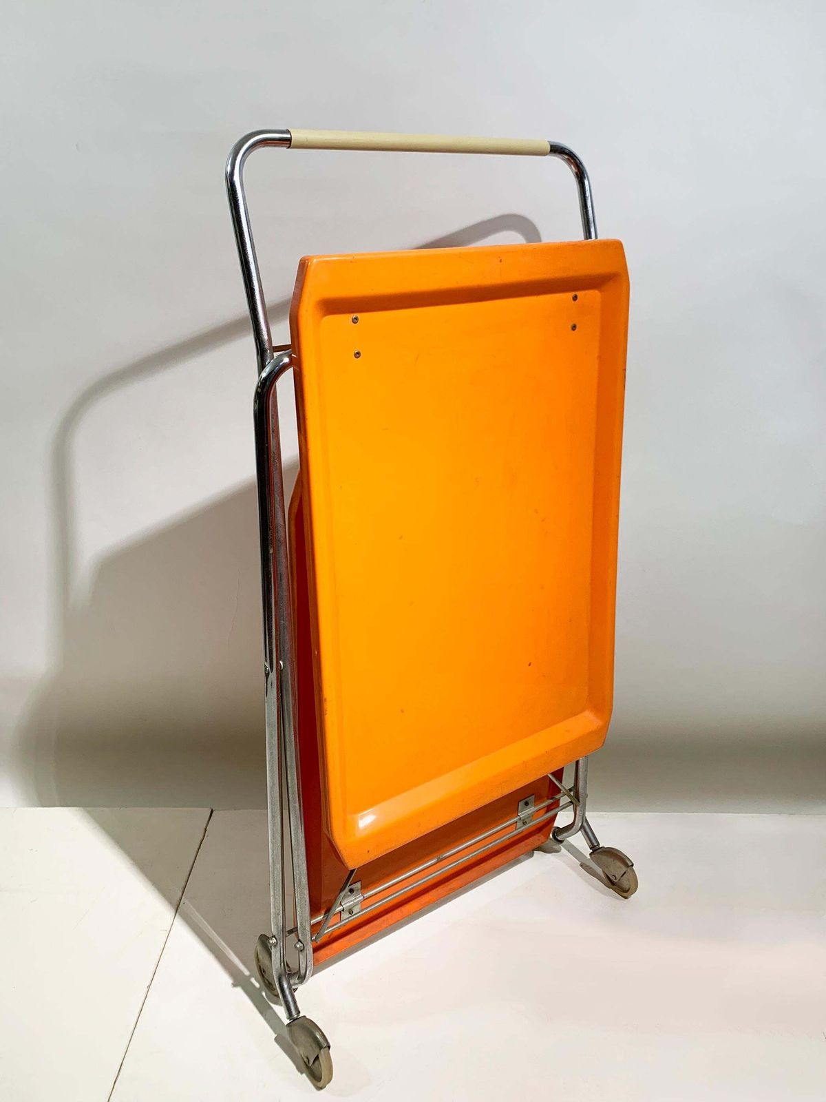 photo for sale Space Age Italian Folding Bar Cart In Vibrant Orange And Chrome, 1970s