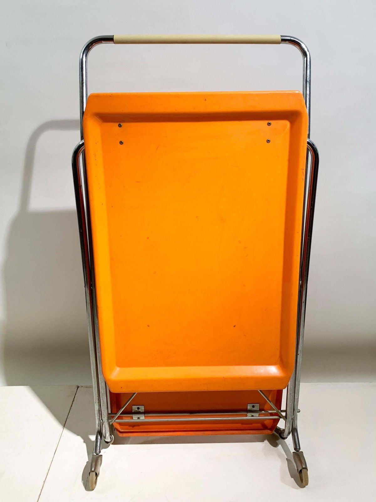 Home Decor Space Age Italian Folding Bar Cart In Vibrant Orange And Chrome, 1970s photo