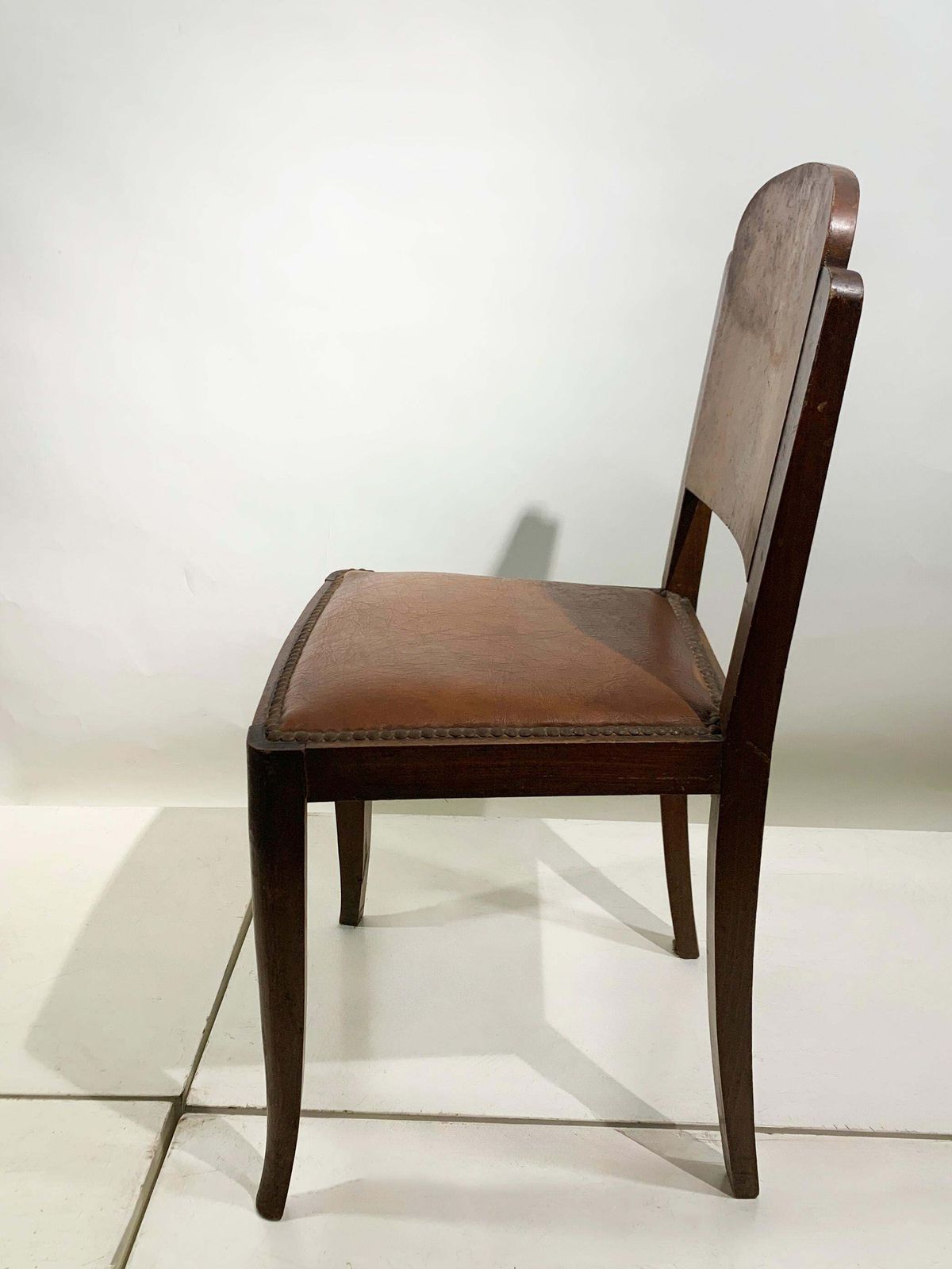 Set Of Six French Art Deco Walnut Dining Chairs With Arched Backs, France, 1930s photo Furniture
