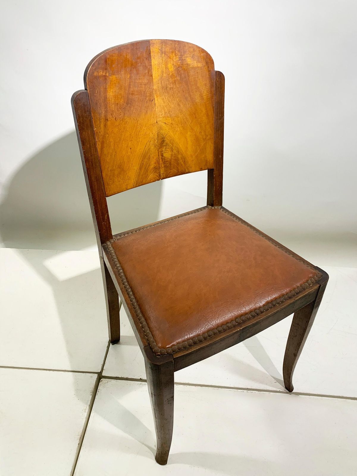 Set Of Six French Art Deco Walnut Dining Chairs With Arched Backs, France, 1930s photo buy