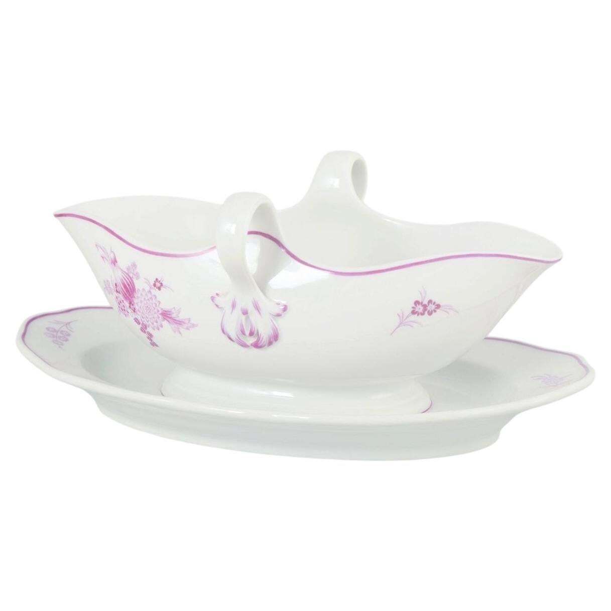 Saucière en porcelaine Meissen, Allemagne, motif floral lilas, années 1930