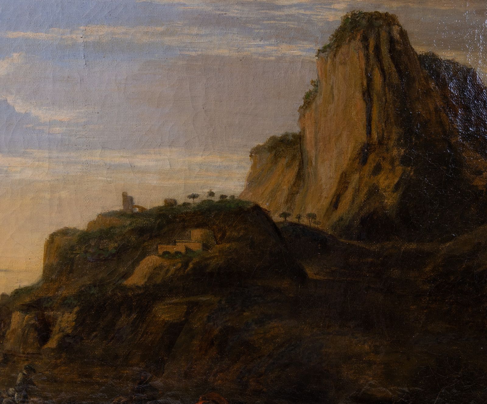 17th Century Italian School Oil On Canvas – Travellers Resting By A Rocky Cove, Salvator Rosa photo for sale