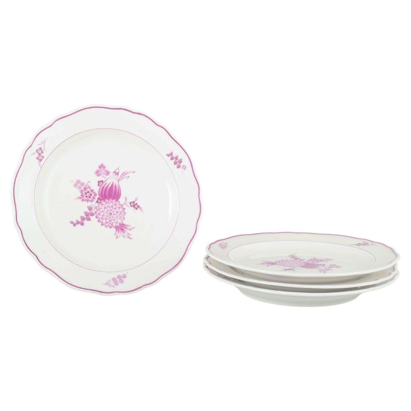 Meissen, Germany. Set Of Four Porcelain Lunch Plates With Lilac Floral Motif.
