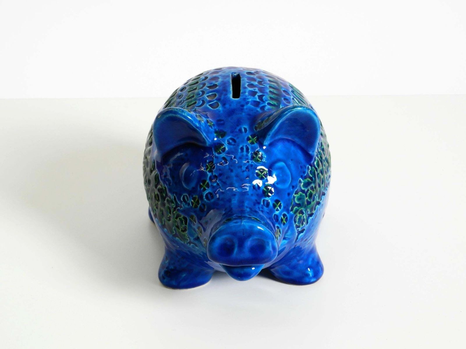 1960s Large Rimini Blu Ceramic Pig Money Box By Aldo Londi For Bitossi Italy photo 414.0