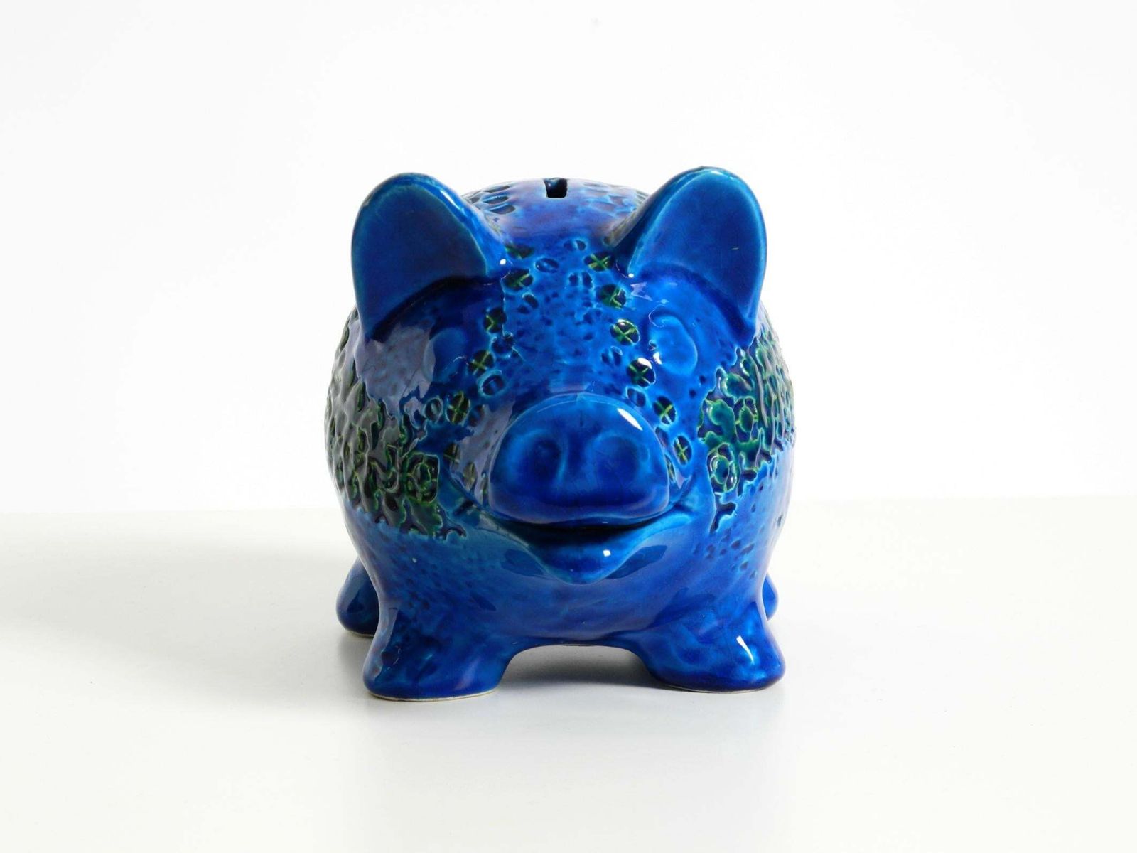 1960s Large Rimini Blu Ceramic Pig Money Box By Aldo Londi For Bitossi Italy photo vinterior