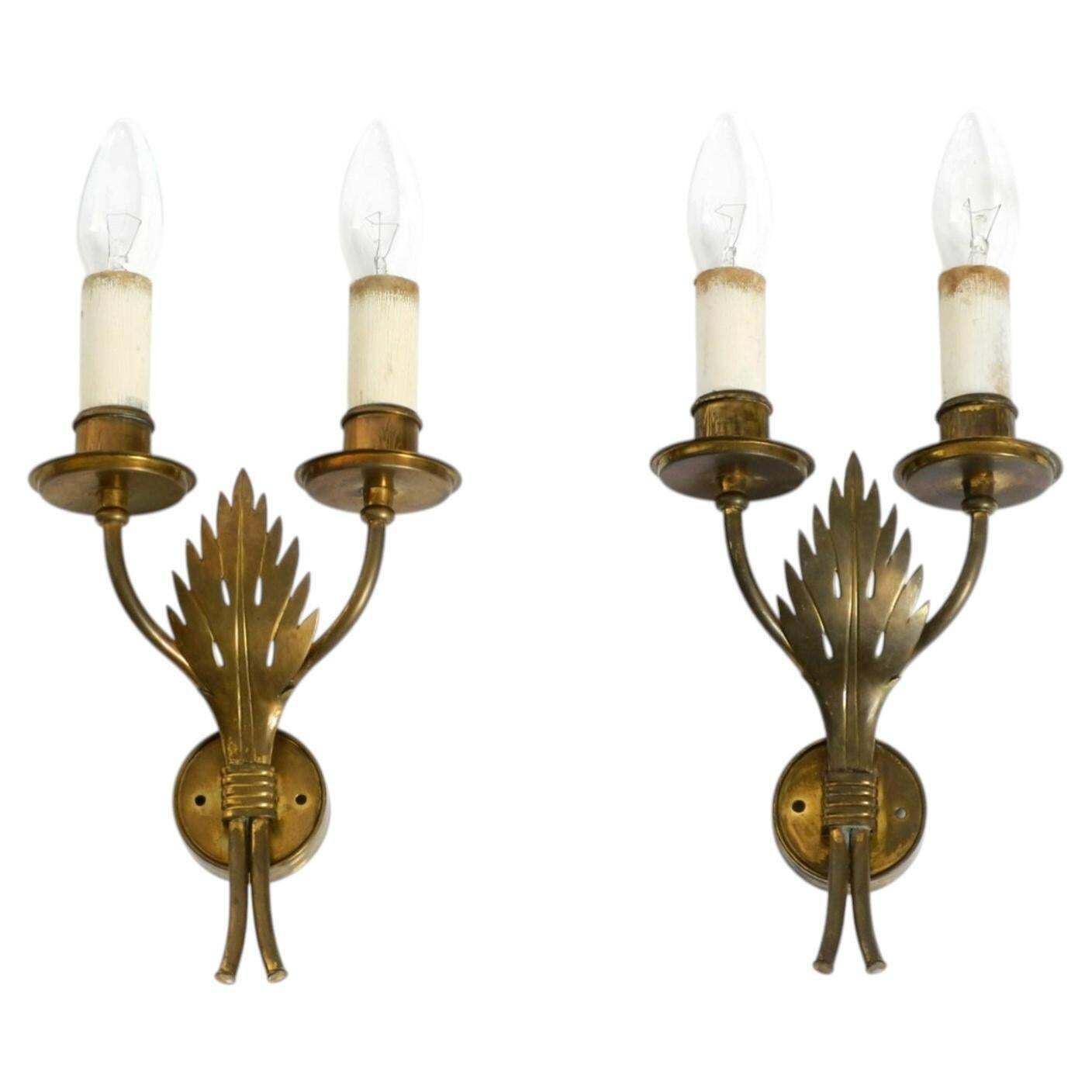 A Pair Of Rare, Mid Century Modern Brass Wall Lamps By Vereinigte Werkstätten