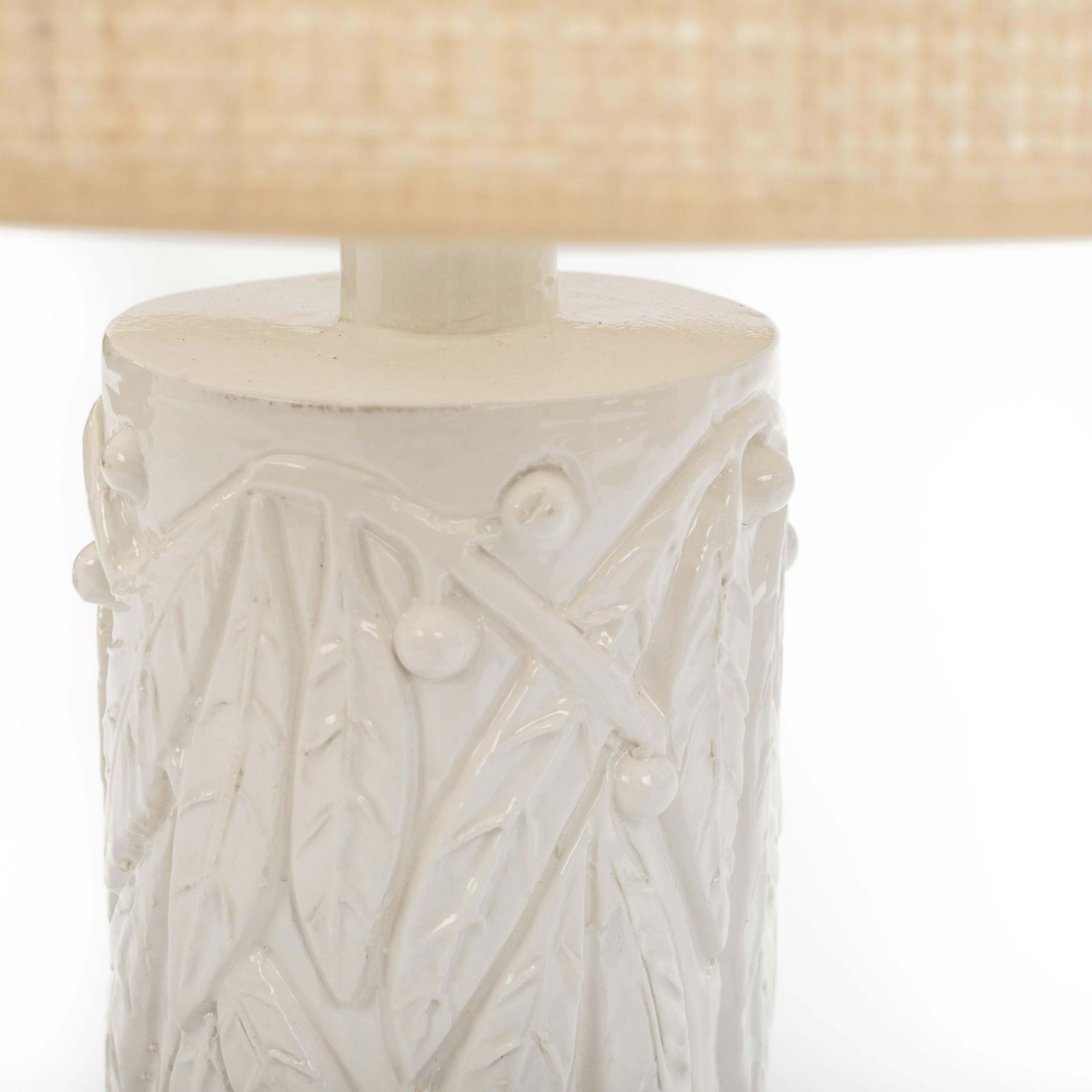 Mid Century Italian Glazed Ceramic Table Lamp With Beige Raffia Shade, 1960s photo buy