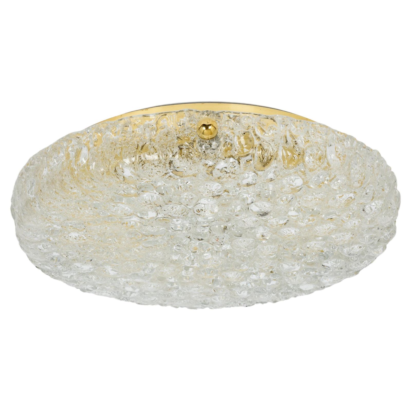 1 Of 3 Large Round Ice Glass Flushmount By Hillebrand, Germany, 1970s