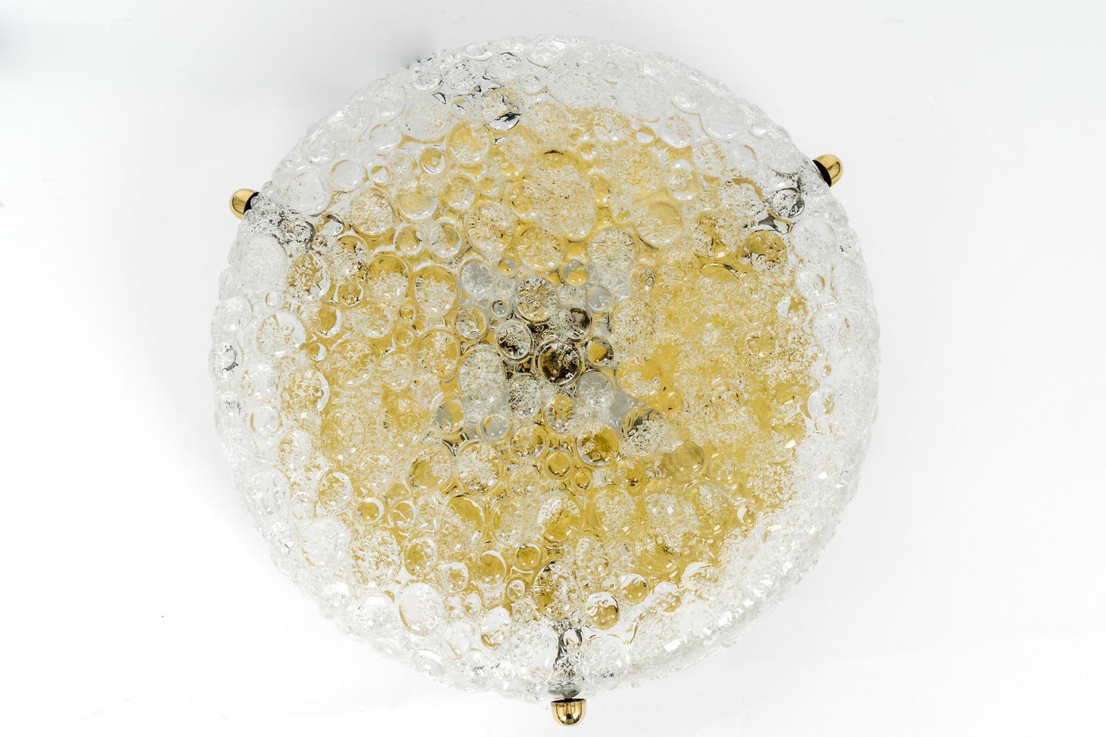 1 Of 3 Large Round Ice Glass Flushmount By Hillebrand, Germany, 1970s photo Lighting