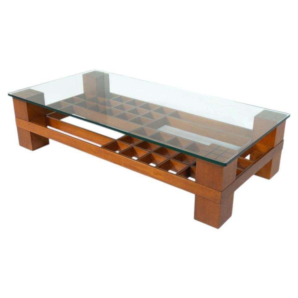 Mid Century Modern Coffee Table, Wood And Glass, Italy, 1960s