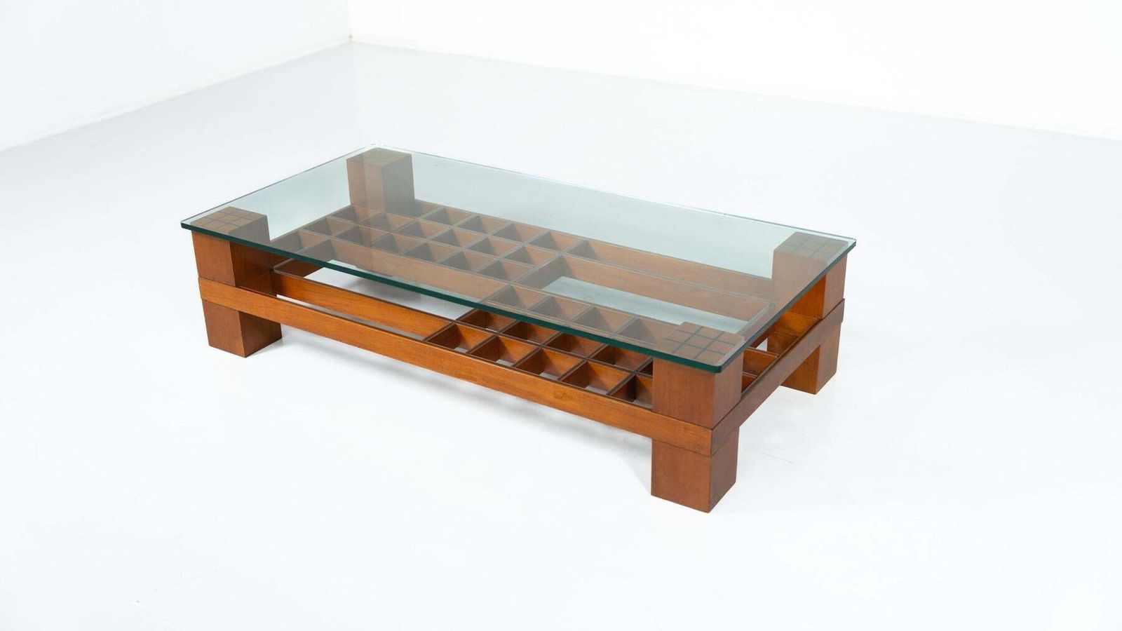 photo for sale Mid Century Modern Coffee Table, Wood And Glass, Italy, 1960s