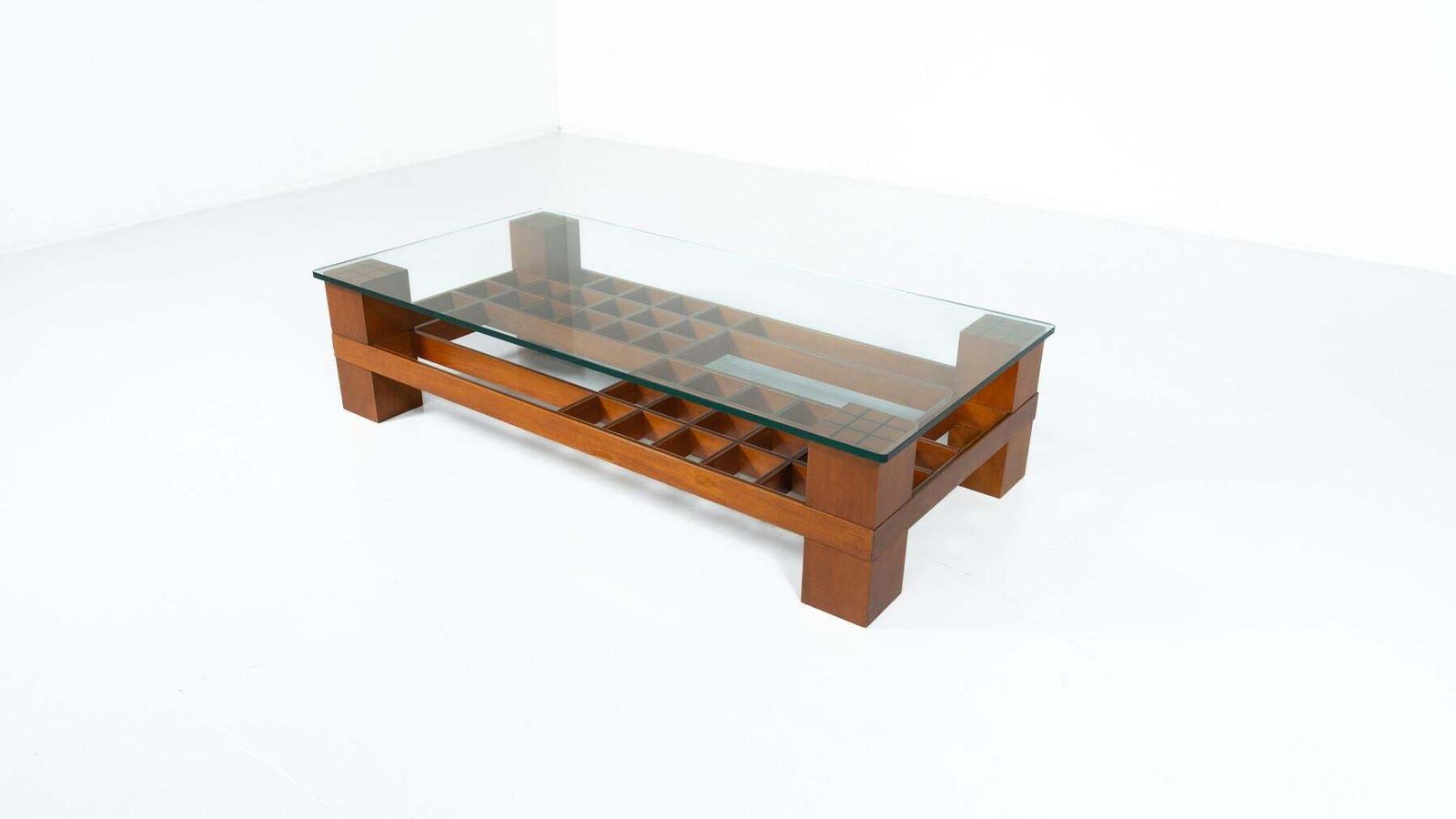 photo vinterior Mid Century Modern Coffee Table, Wood And Glass, Italy, 1960s