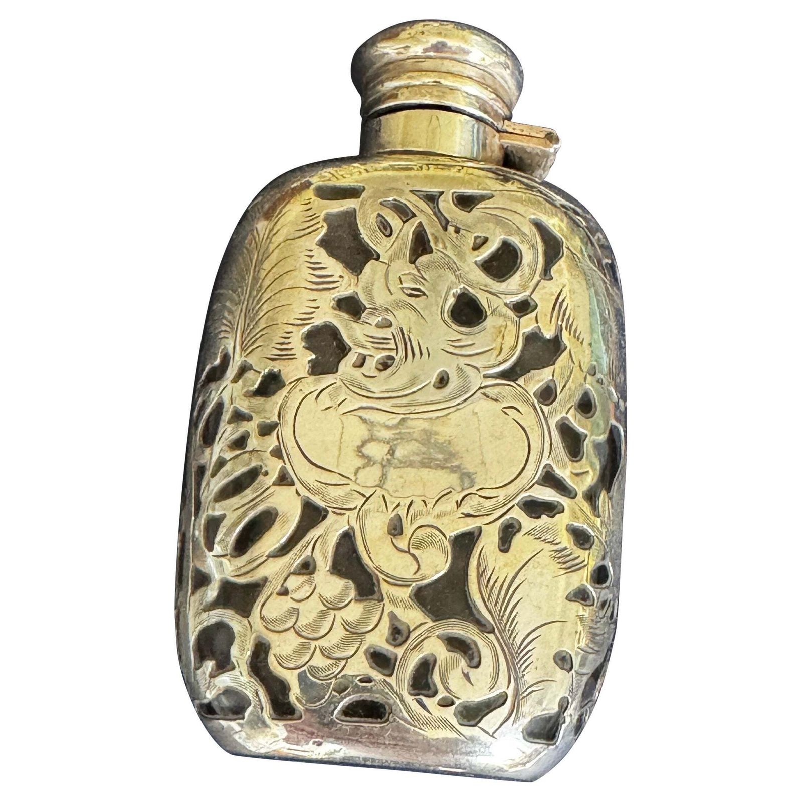 An Early 20th Century Art Nouveau Style Silver Overlaid Glass Flask