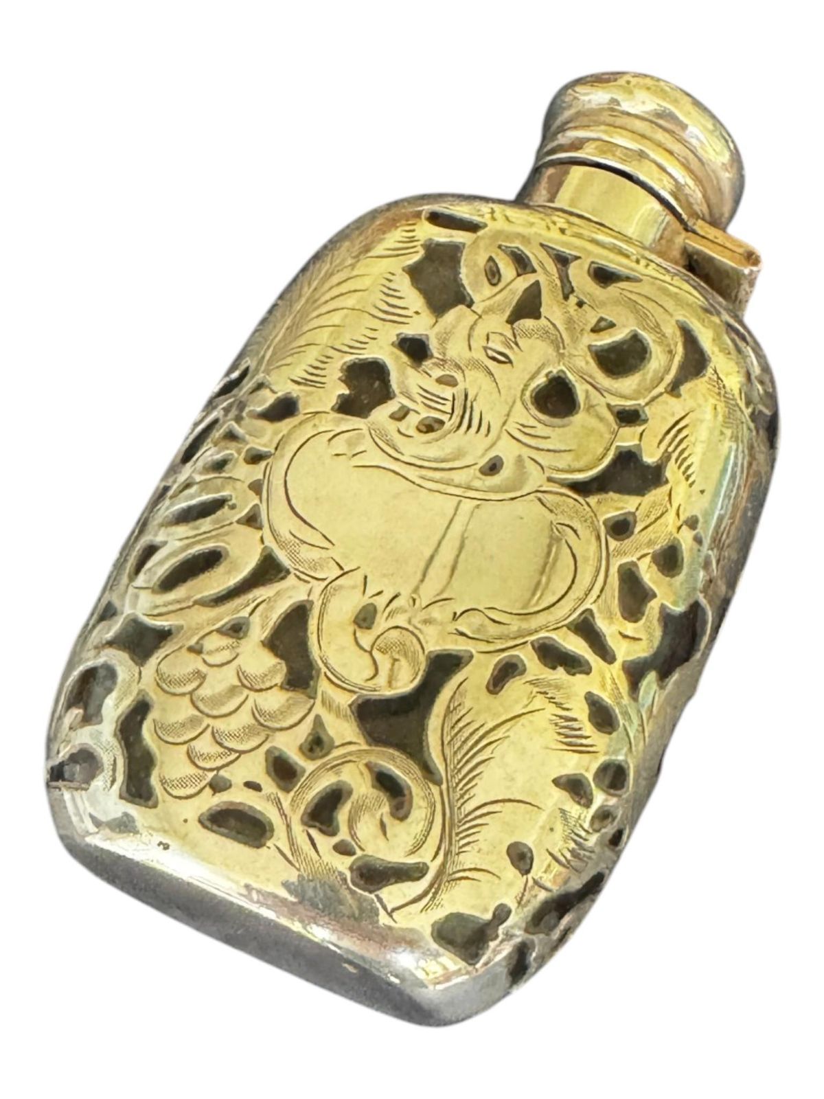 An Early 20th Century Art Nouveau Style Silver Overlaid Glass Flask photo furniture