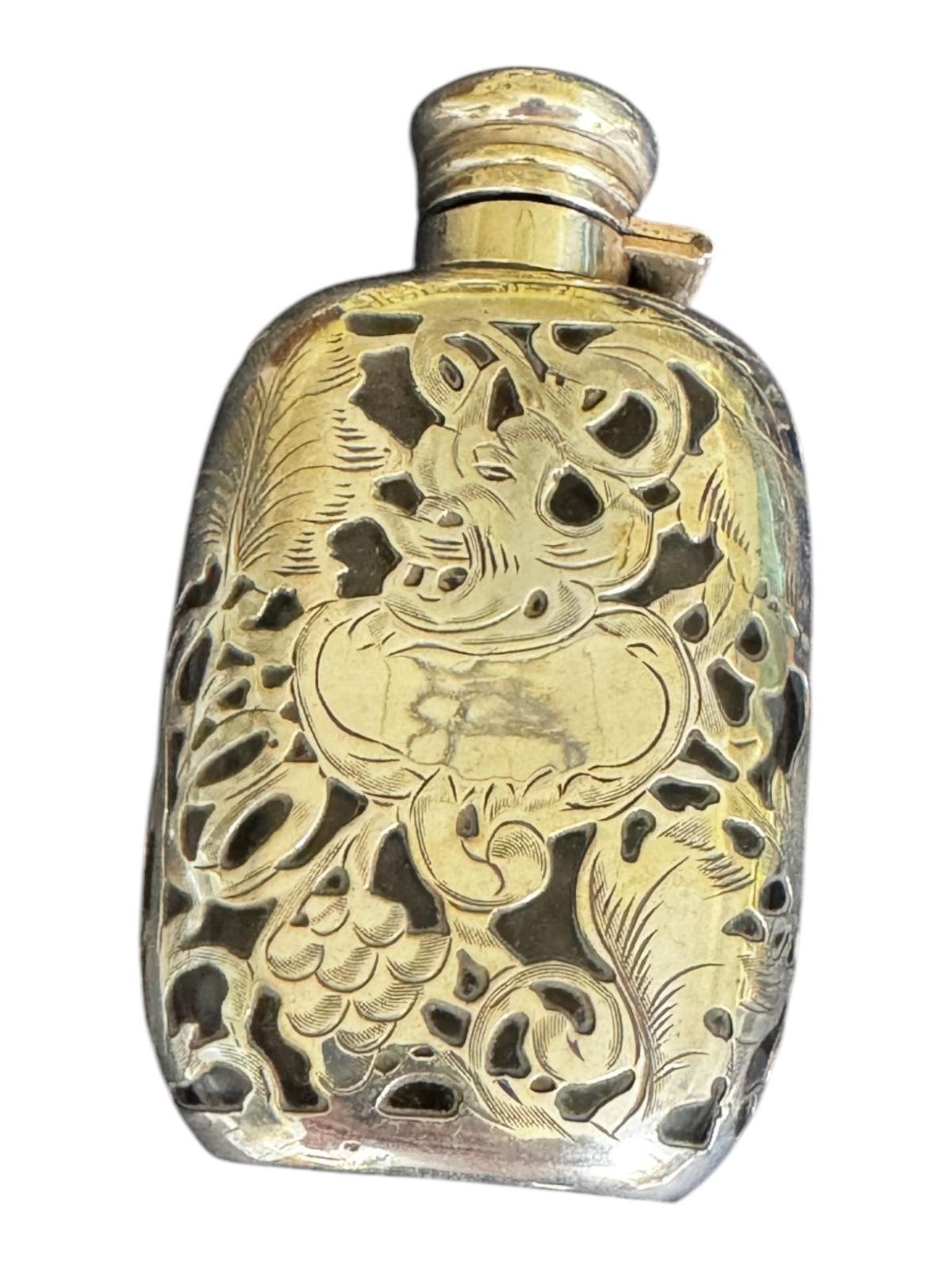 An Early 20th Century Art Nouveau Style Silver Overlaid Glass Flask photo for sale