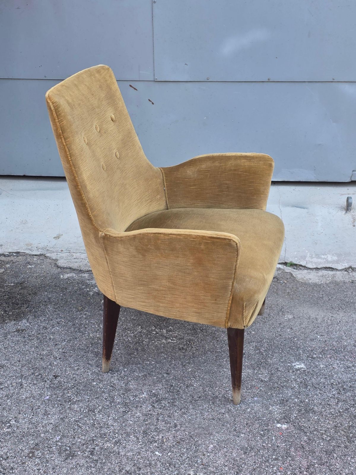 Small Armchair From 1950s Italy Wooden Feet And Velvet Fabric Old photo for sale