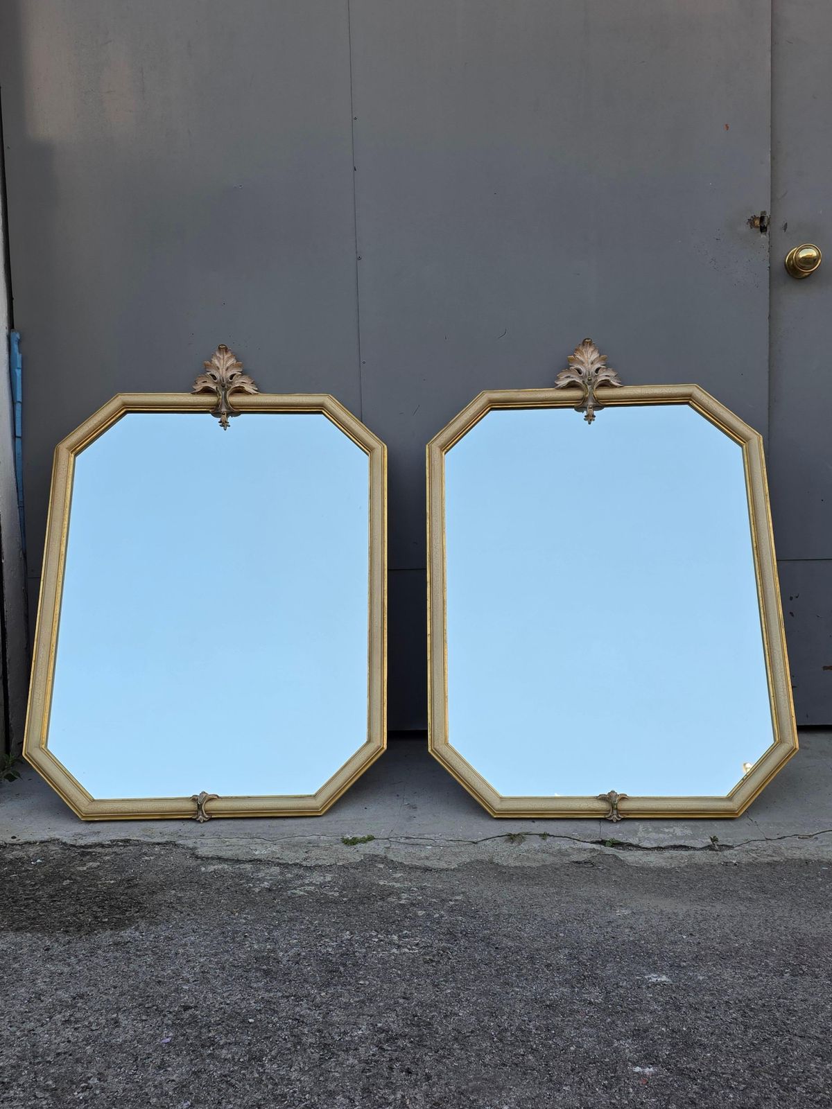 photo for sale Pair Of Venetian Baroque Lacquered Italian Octagonal Console Mirrors