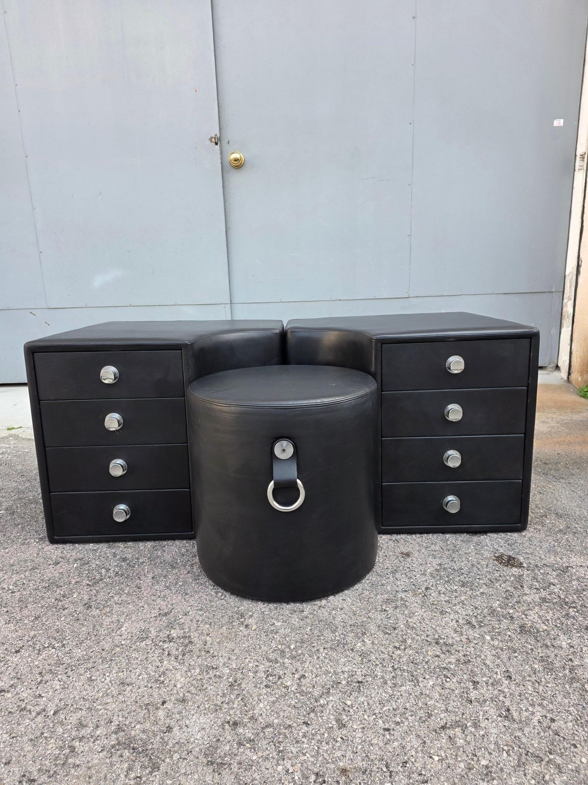Chest Of Drawers With Stool Black Leather 1970 Guido Faleschini For I4 Mariani photo for sale