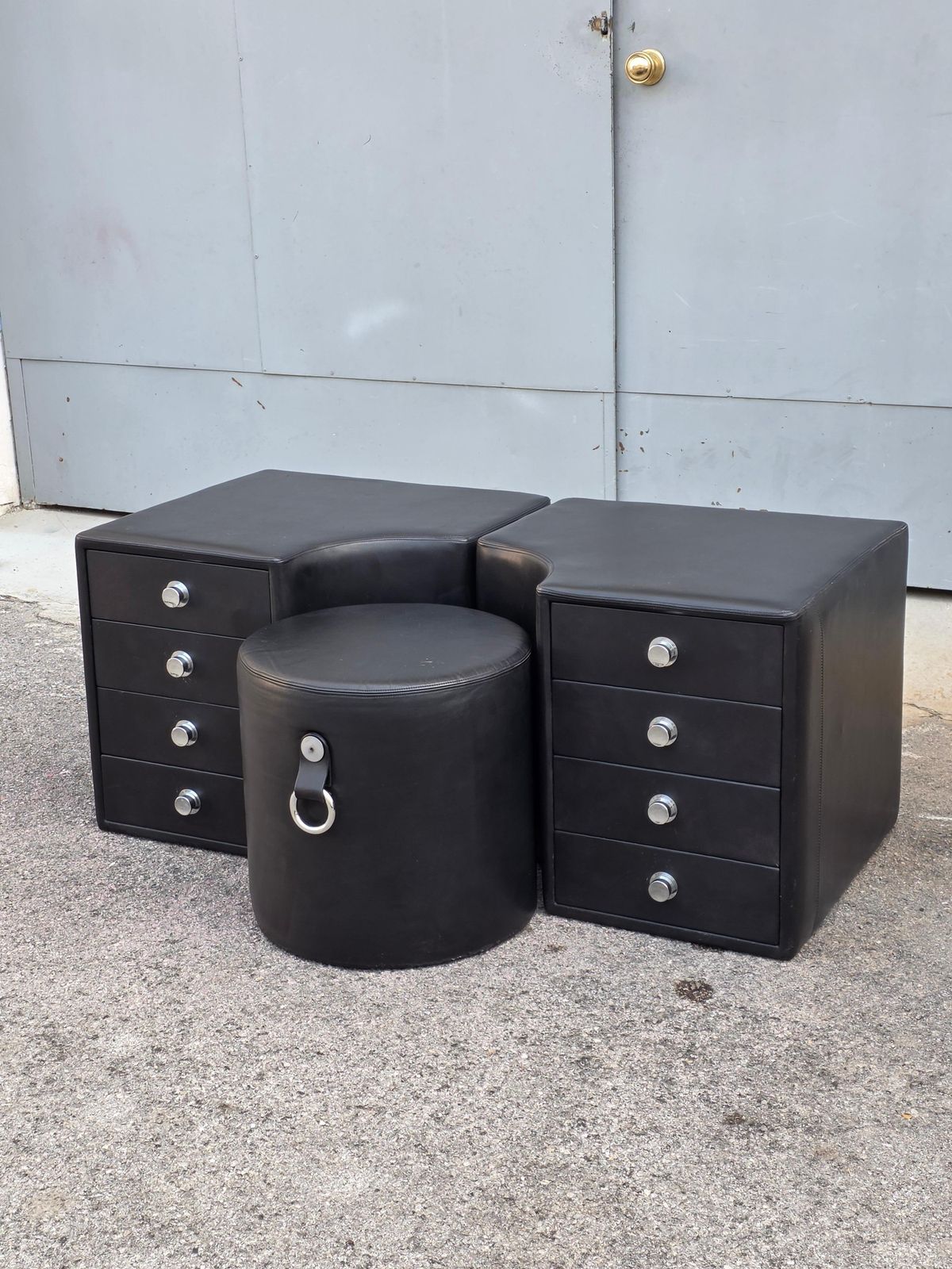 photo for sale Chest Of Drawers With Stool Black Leather 1970 Guido Faleschini For I4 Mariani