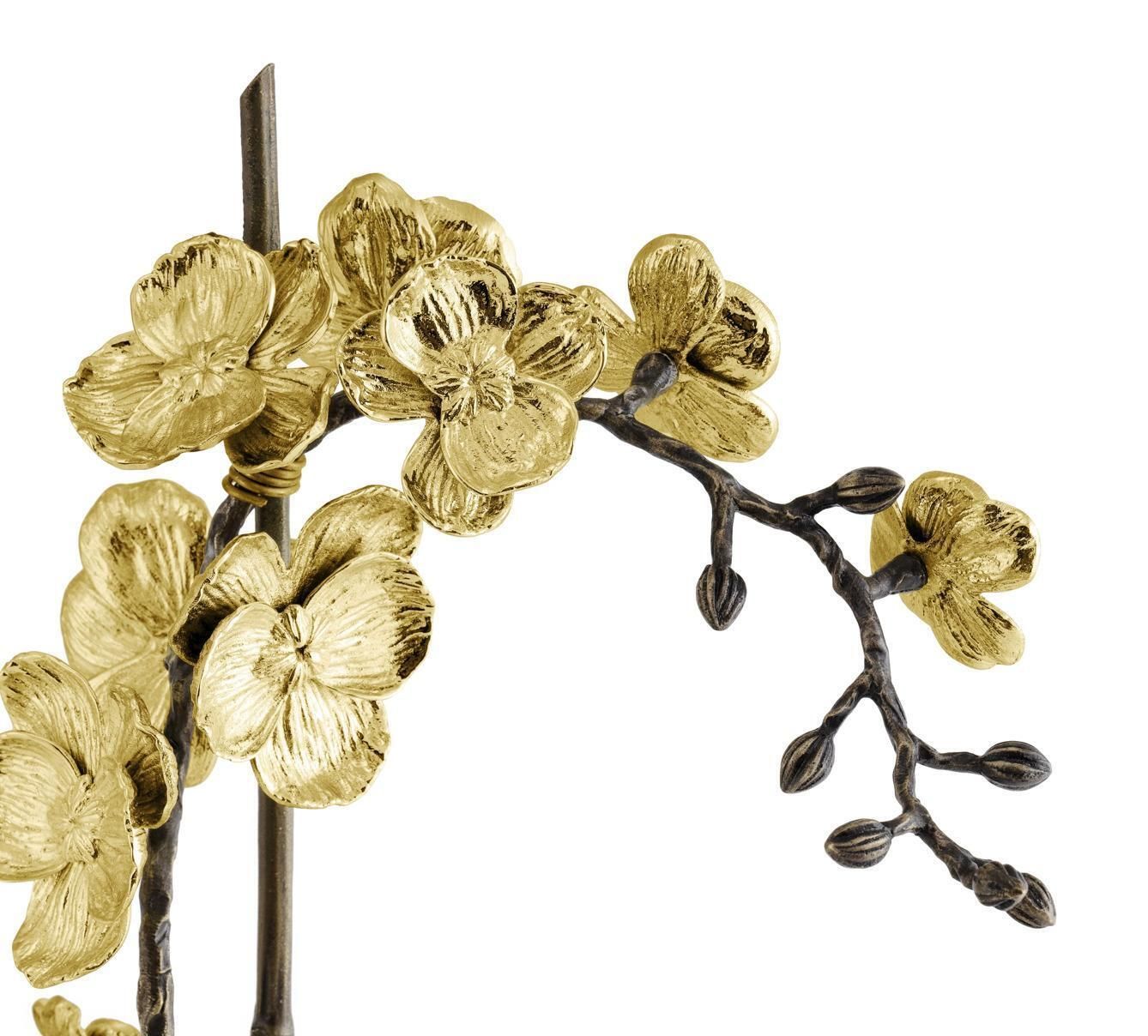 Pair Of Large Gold Metal Orchid Stem Sculptures, Contemporary Style photo 1932.0