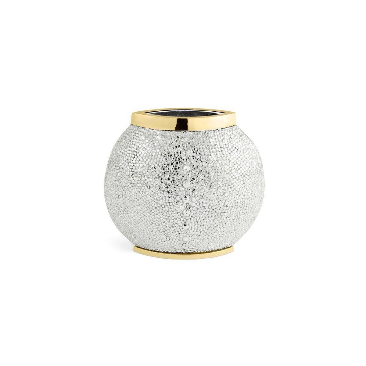 Pair Of Small Contemporary Silver Metal & Glass Shagreen Vase photo furniture
