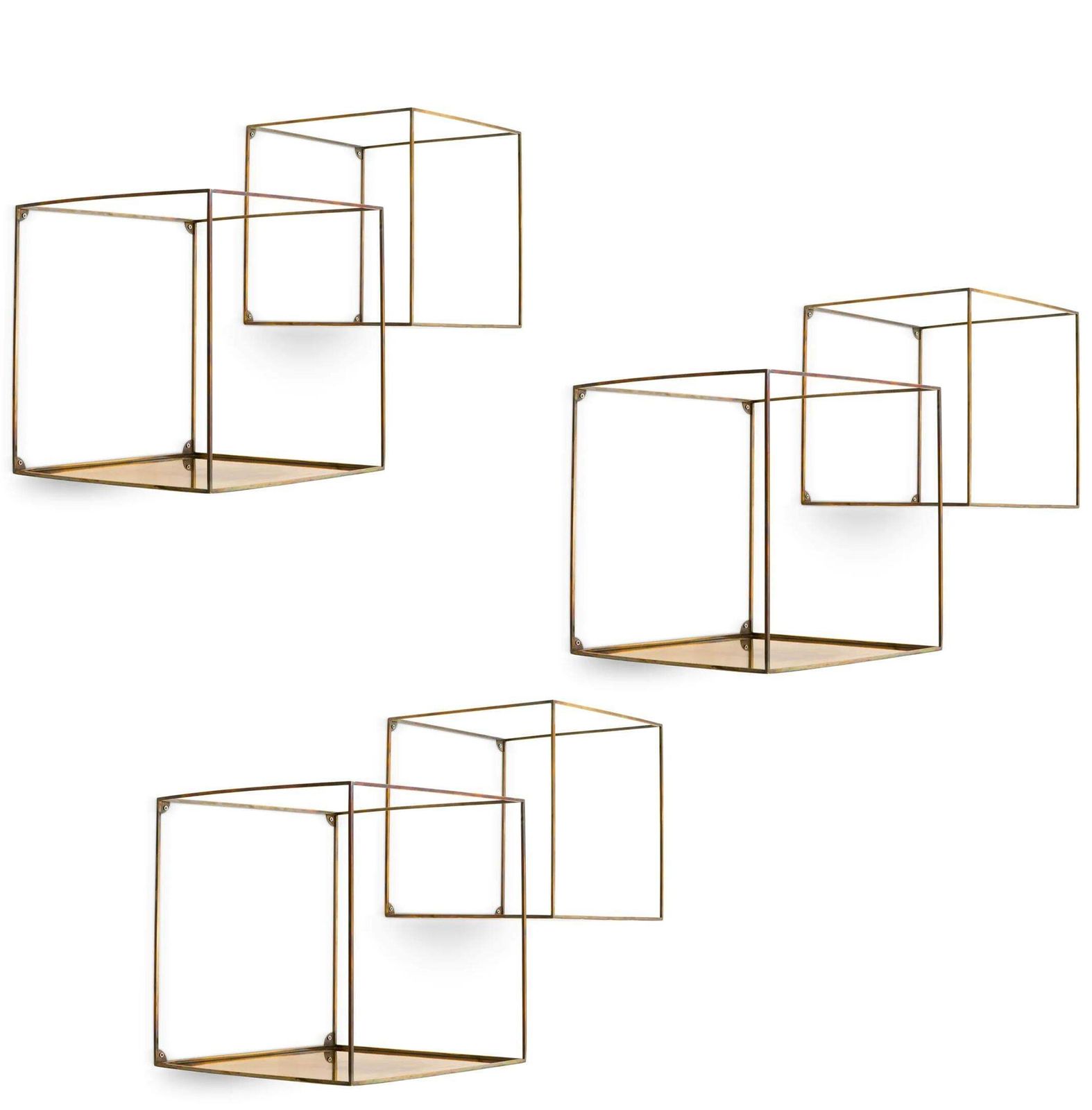 Wall Rack Square Set Of 3 Set Of 2, In Vintage Brass Finish photo furniture