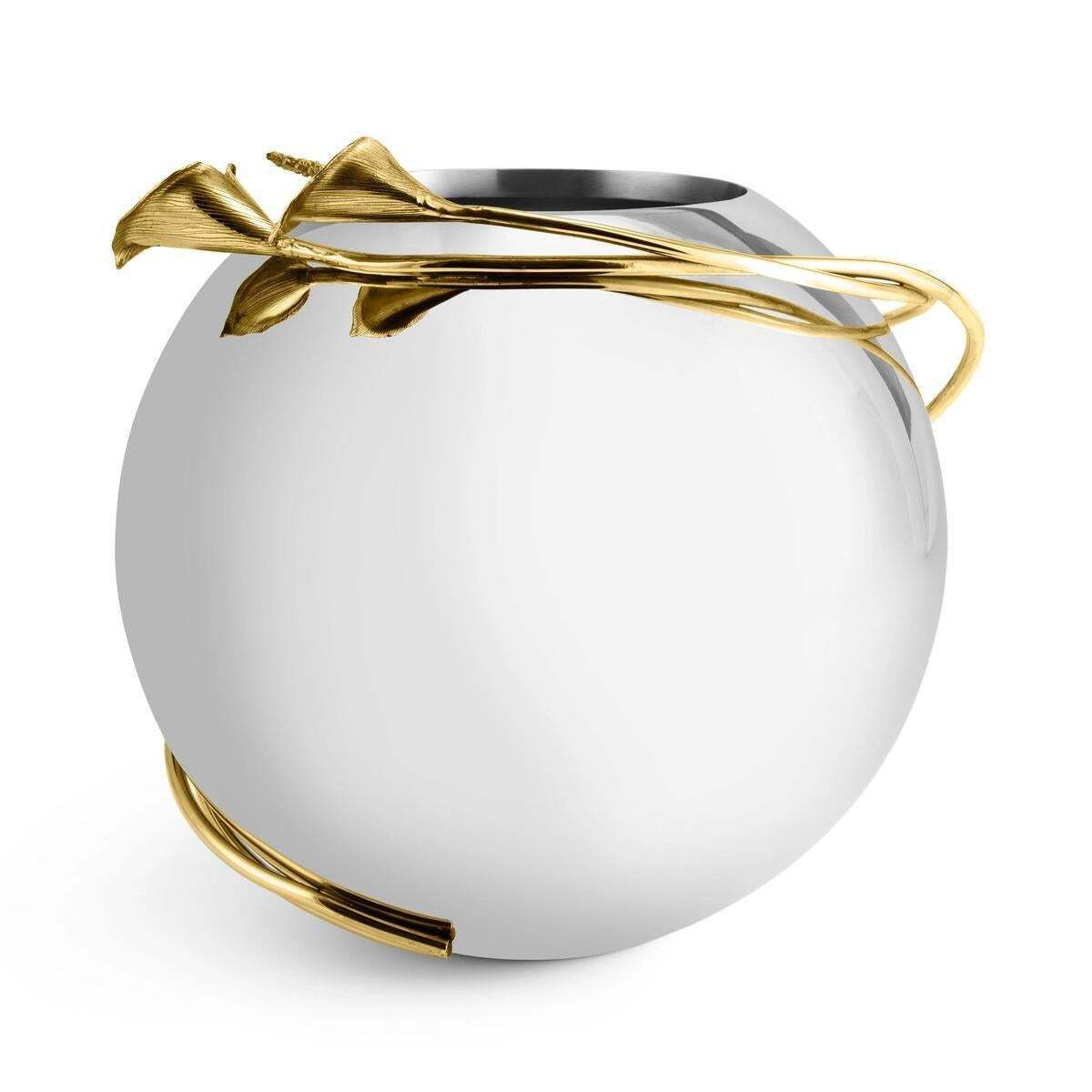 Large Contemporary Silver And Gold Metal Calla Lily Bowl Vase photo furniture