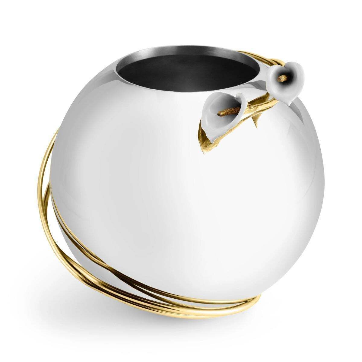 Large Contemporary Silver And Gold Metal Calla Lily Bowl Vase photo for sale