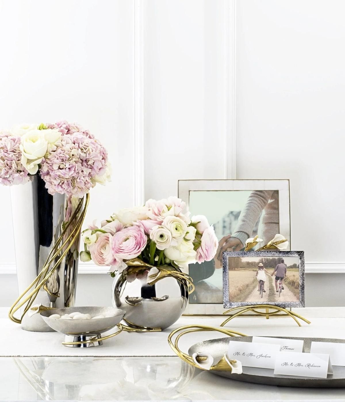 Small Contemporary Silver And Gold Metal Calla Lily Vase Bowl photo furniture
