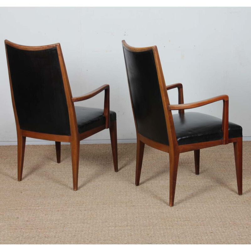 A Pair Of Vintage Wooden And Leather Armchairs From The 1950s photo Furniture