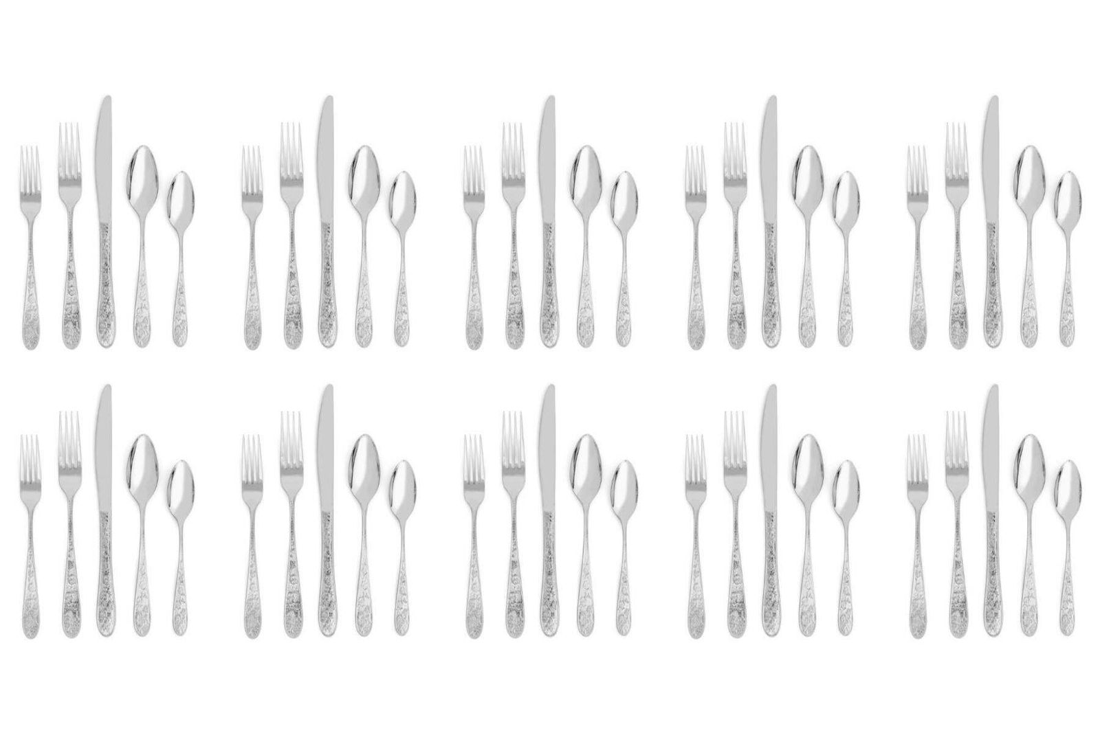 Ten Set Of 5 Piece Contemporary Silver Stainless Steel Floral Flatware photo 1696.0