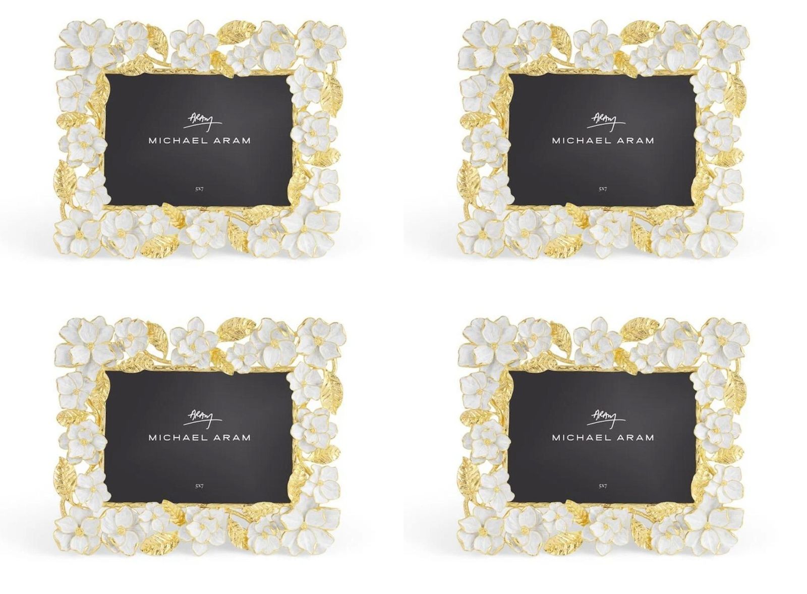 Set Of Four Contemporary Gold Metal & Enamel Floral Photo Frame photo vintage