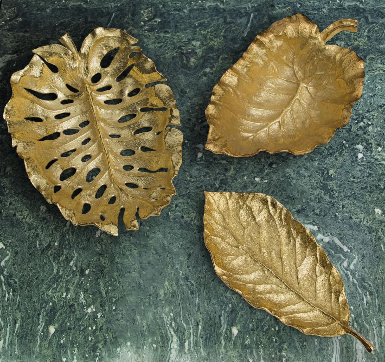 Set Of 2 Gold Monstera Leaf Bowl In Organic Sculptural Metal Design photo Home Decor