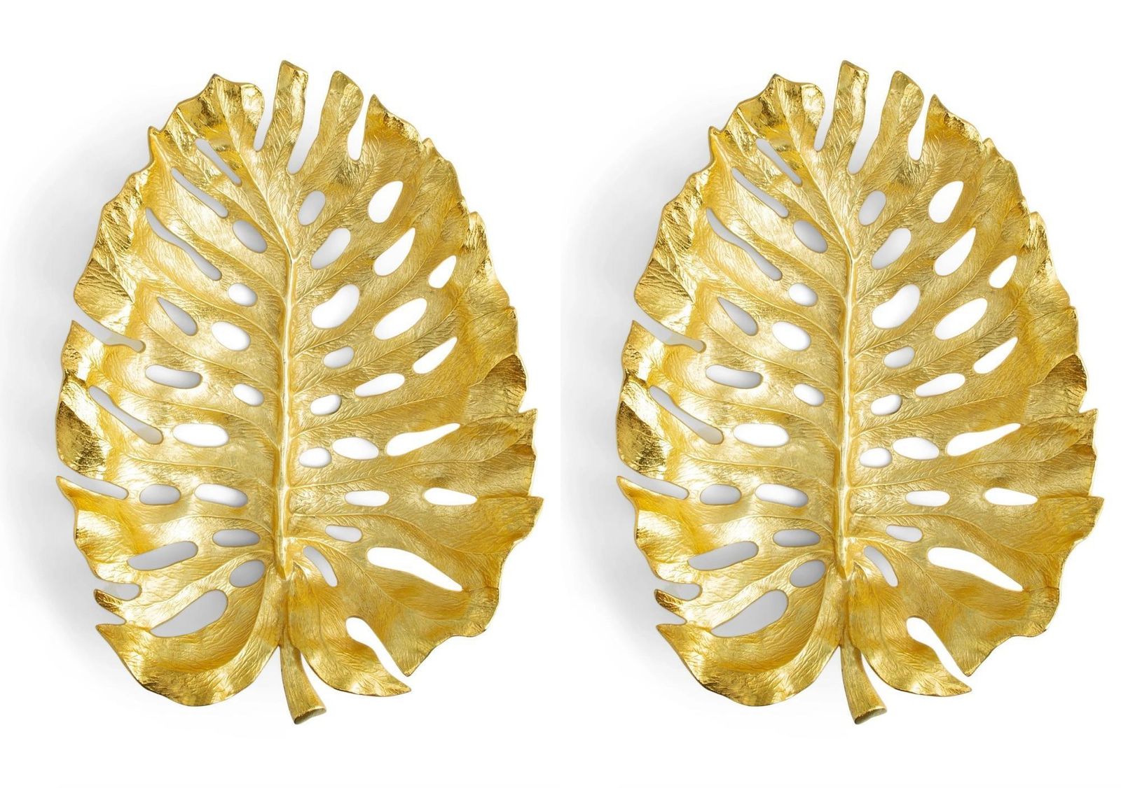 photo for sale Set Of 2 Gold Monstera Leaf Bowl In Organic Sculptural Metal Design
