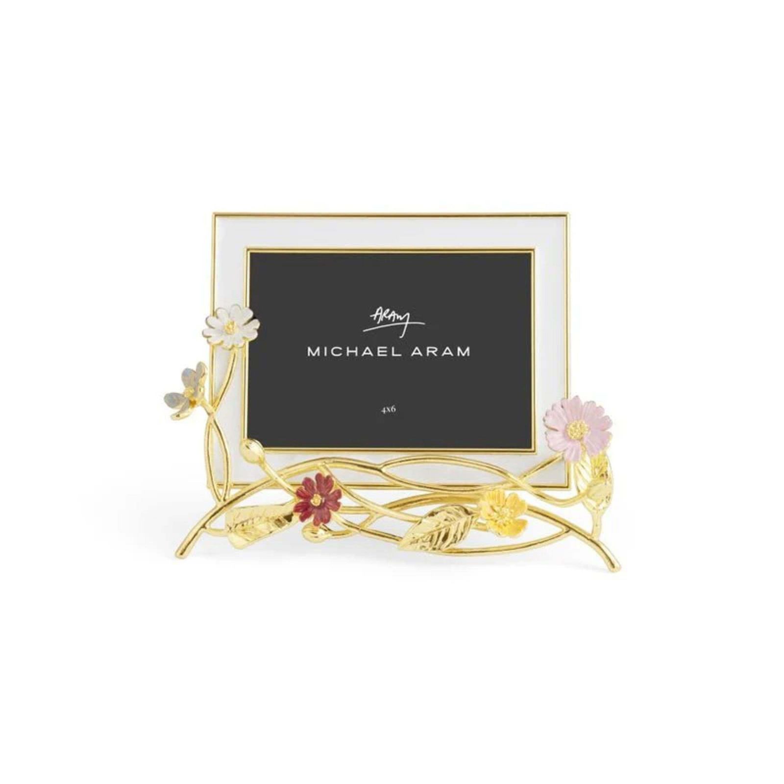 Set Of Four Decorative Flower Botanical Photo Frame In Gold Metal & Enamel photo Home Decor