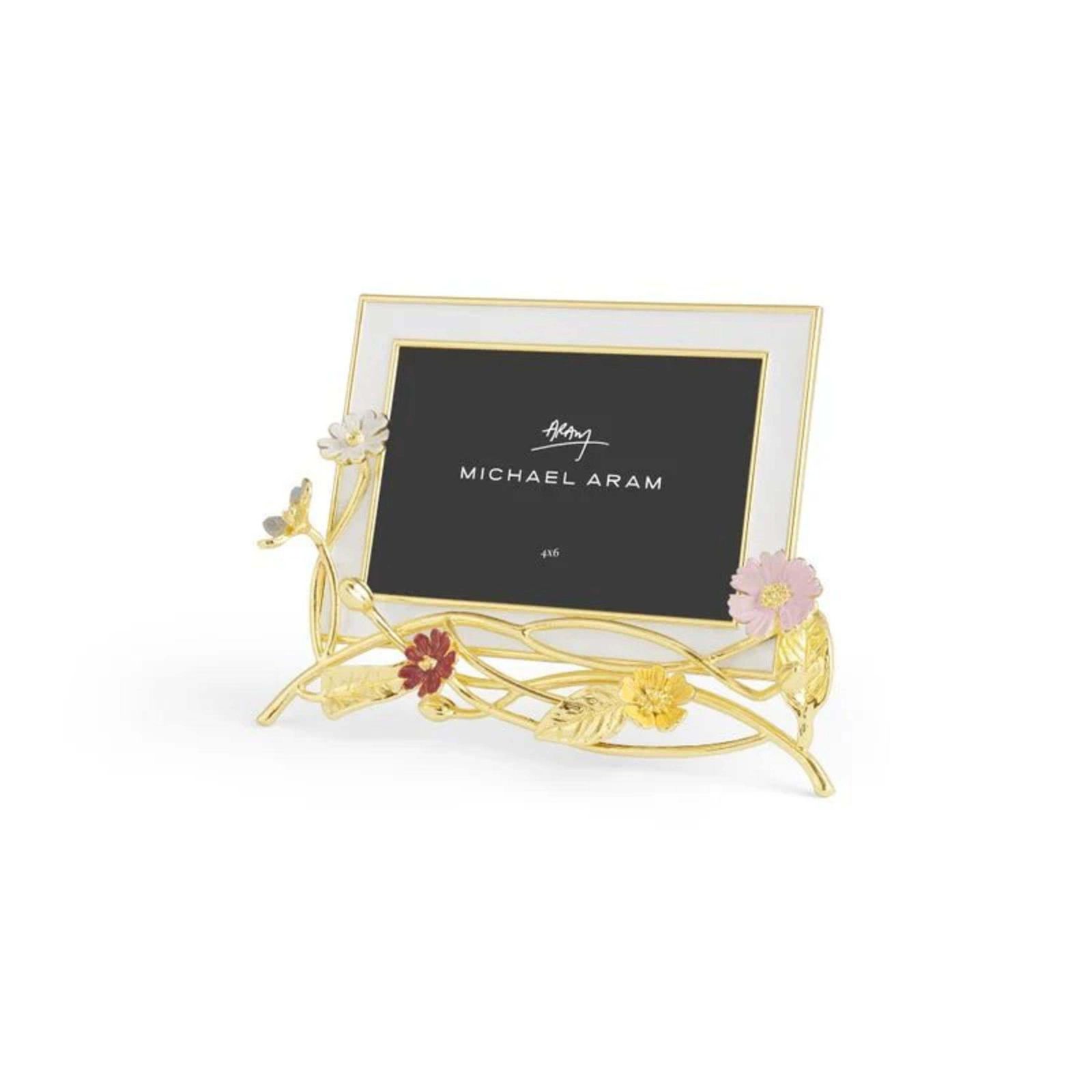 Set Of Four Decorative Flower Botanical Photo Frame In Gold Metal & Enamel photo vinterior