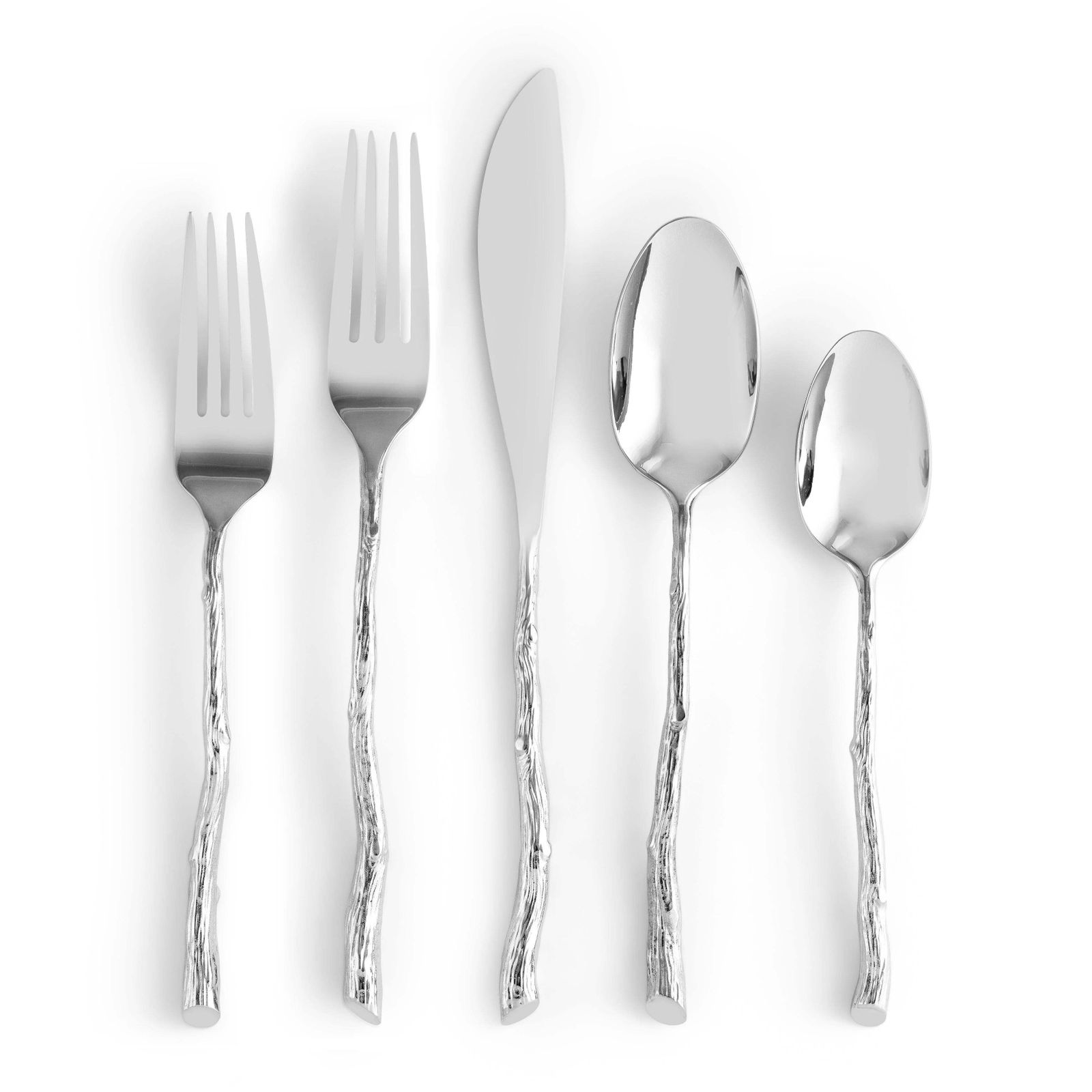 Ten Set Of 5 Piece Contemporary Silver Stainless Steel Twig Flatware photo 1477.0