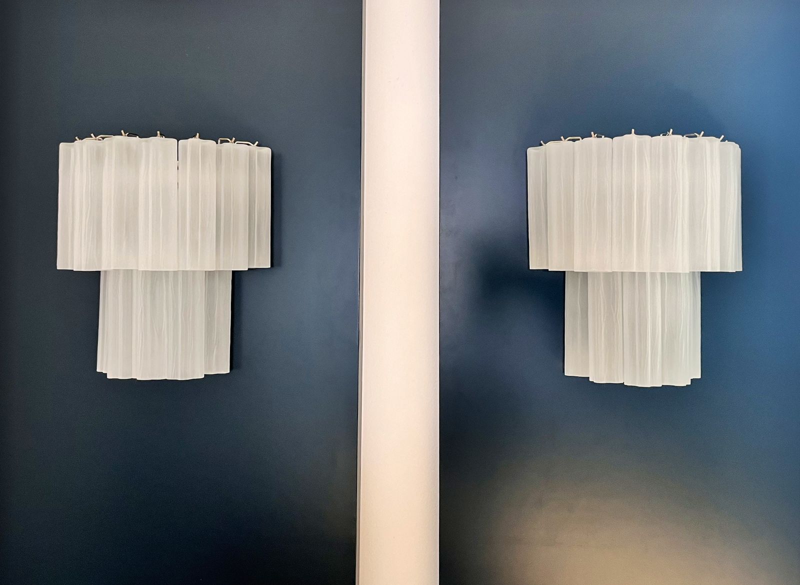 Fantastic Pair Of Murano Glass Tube Wall Sconces   13 Etched Glass Tube photo buy