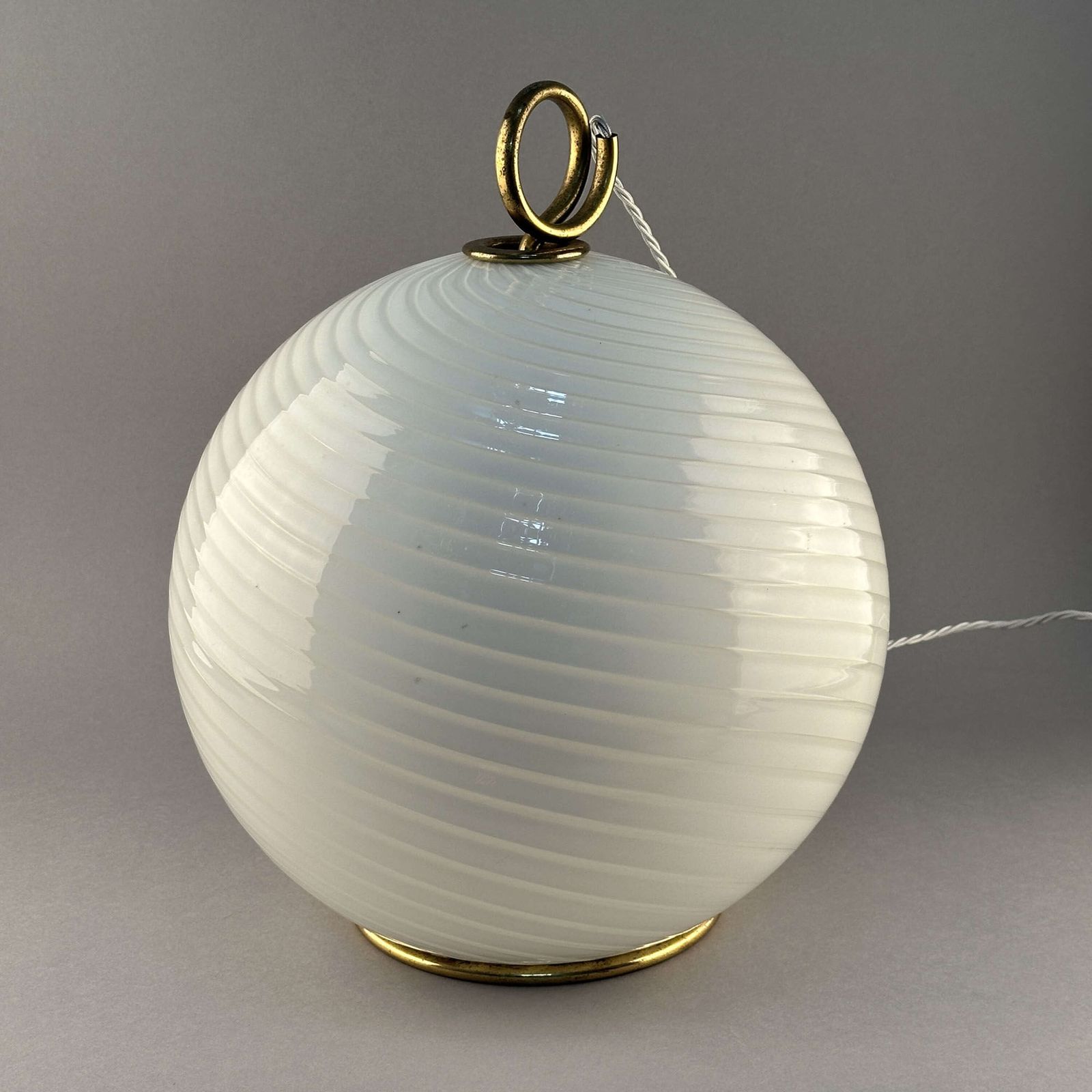 Venini Filigrana White Glass Spherical Table Lamp, Italy 1960 photo buy