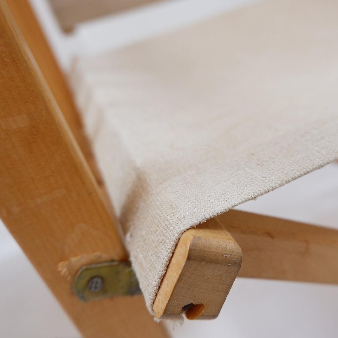 photo for sale Set Of Four Mid Century Modern Folding Chairs In Oak & Canvas